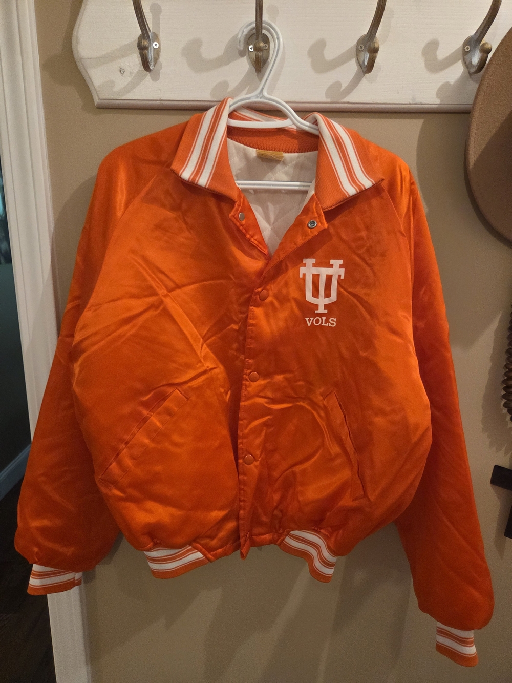 Orange Varsity Jacket with White Logo - VOLS Collegiate Style